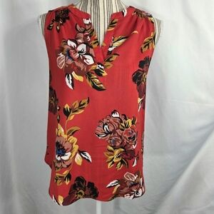 Dalia NWOT Red & Multicolored Floral Print Notched/V Neck Sleeveless Top Small